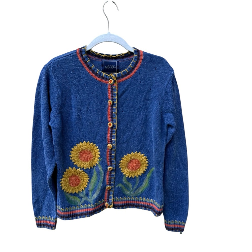 Blue Sunflower Embroidered Cardigan Sweater